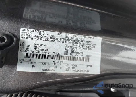 2012 Ford Focus Se from USA, damaged, VIN 1FAHP3F25CL211521